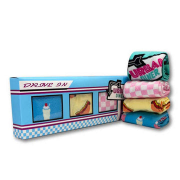 Urban Dinner Retro Restaurant Theme Fun Unisex Socks 4 Pair Gift Set - BUCKET POPCORN